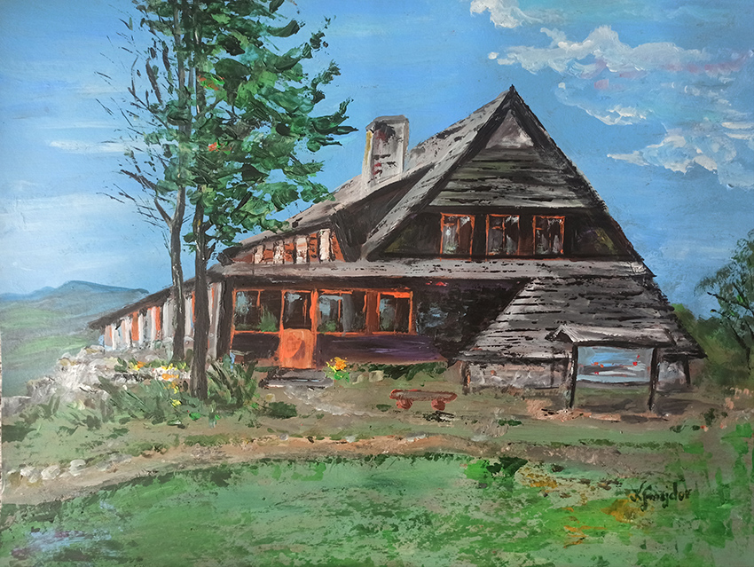 Bacówka nad Wierchomlą aut. obrazu Krystyna Smajdor PTT Nowy-Sącz